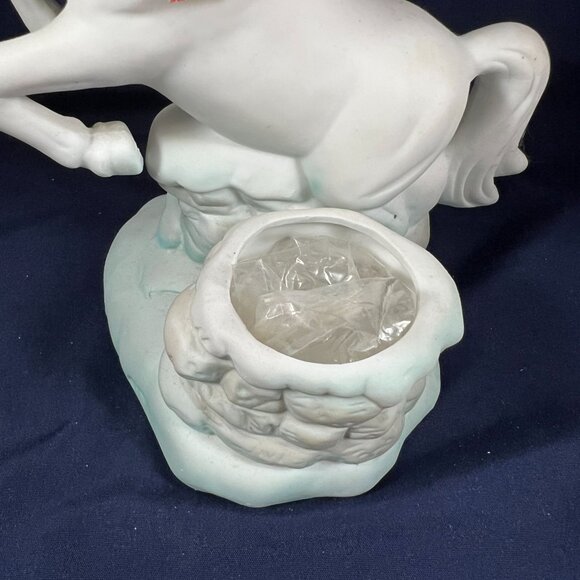 Vintage Unicorn Ceramic Votive Candle Holder With Holiday Bow 1980s Christmas De - Picture 4 of 7